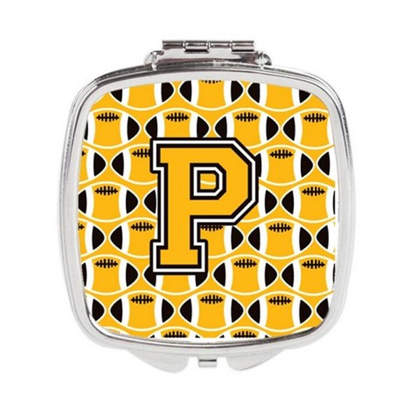 Carolines Treasures Letter P Football Black, Old Gold and White Compact Mirror CJ1080-PSCM